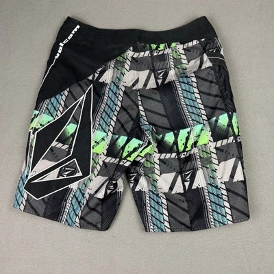 Y2K Vintage Volcom Board Shorts Men 32 Black Swim Trunks Surfer Print Beach  AOP - Image 1 of 4