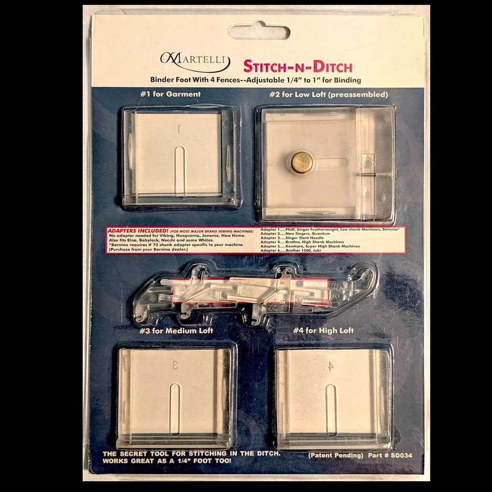 NEW Martelli Stitch-N-Ditch Binder Foot with 4 Fences Adjustable 1/4" to 1" - Image 1 of 4