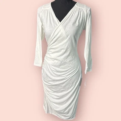 Vestido Terciopelo Graham & Spencer Marfil Blanco Manga Larga Acanalado Envoltura Grande Novia Foto 1 de 4