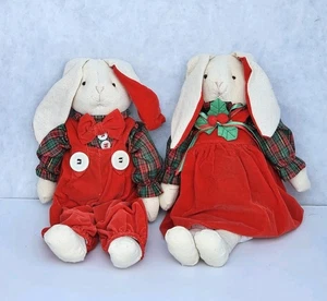 Ropa De Colección Russ Berrie Bunnies Vacaciones Navidad Conejo Cuadros y Terciopelo 14" - Imagen 1 de 5