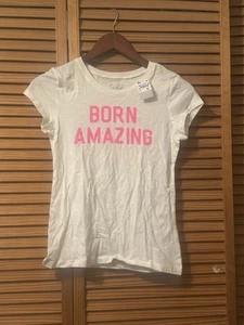 NWT Justice Girls White Born Amaziing Short-Sleeve Graphic T-Shirt; Size 10 - Picture 1 of 8