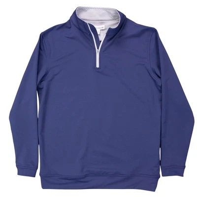 Pullover de golf Peter Millar Perth Performance juvenil L 11-12 azul 1/4 cremallera elástico Foto 1 de 4