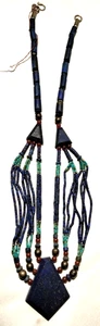 SPECTACULAR Lapis Lazuli, Carnelian and Turquoise Beaded Necklace - Picture 1 of 17