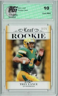 Trey Lance 2021 Leaf Exclusive Gold 25 Made Rookie Card PGI10 Kyle Trask Error - Image 1 of 2