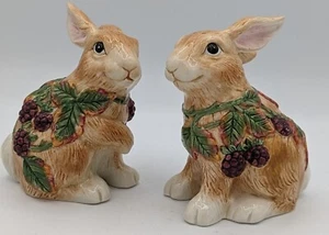 Fitz & Floyd Blackberry Rabbit Lg Salt & Pepper Shakers Lovely for Easter Decor! - Picture 1 of 9