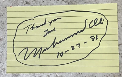 MUHAMMAD ALI Signed Autograph Auto 4x6 Cut Index Card JSA LOA HUGE Autograph - Image 1 of 2