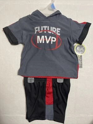 NUEVO Athletic Works Niño Pequeño Activo Conjunto de Dos Piezas Pantalones Cortos Camiseta Top Gris talla 3/6 M Foto 1 de 3