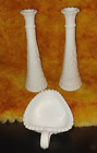 9" Milk glass candlesticks and Heart shaped ring bowl set