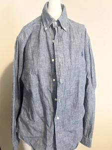 ๐ต Ralph Lauren Custom Fit Button Down Blue Shirt Men's S 1527 - Picture 1 of 12