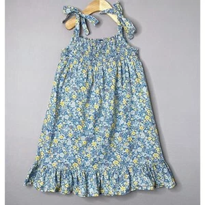BUSY BEES Girls 8 Yrs Blue Floral Smocked Shoulder Tie India Sundress - Picture 1 of 4
