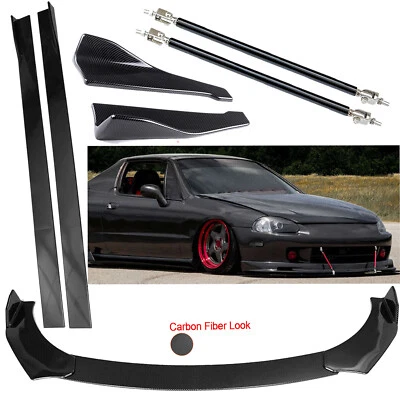 For Honda Civic Del Front Lip Chin Bumper Splitter Body Side Skirt Carbon Fiber - Изображение 1 из 4