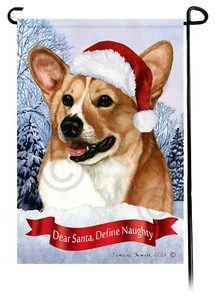 Dear Santa, Define Naughty Garden Flag - Tan & White Pembroke Welsh Corgi 047 - Picture 1 of 1
