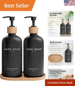 Black Glass Hand and Dish Soap Dispenser Set by - Kitchen Soap Dispenser Set ... - Picture 1 of 8