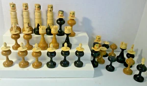 Vintage Replacement Chess Pieces ~ Ivory / Bone ~ Wood Bases ~ Mexican ~ 5" Tall - Picture 1 of 12