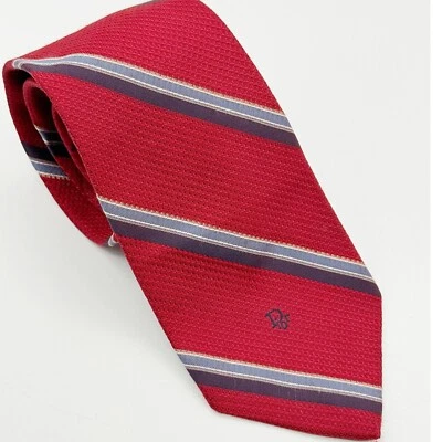 CHRISTIAN DIOR Mens Necktie 56" Red Diagonal Stripes - Image 1 of 4