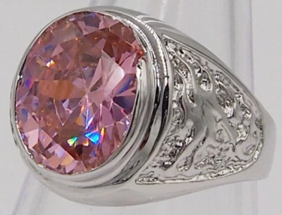 VESTIDO DRAGÃO ANEL MASCULINO SAFIRA ROSA SYN OURO BRANCO 18K PREENCHIDO GP PRATA TAMANHO 8.5 - Imagem 1 de 3