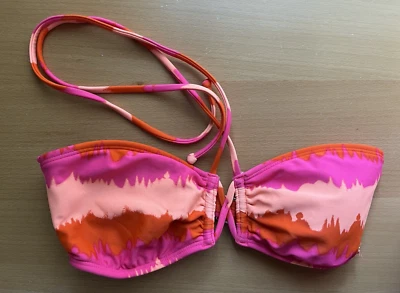 Roxy Junior Orange Hot Pink Bandeau Halter Bikini Top Swimsuit Size M L - Imagem 1 de 2