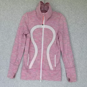 Lululemon Womens In Stride High Neck Zip Jacket Pink Stripes SIZE 6 USA/ 10 AUS - Picture 1 of 16