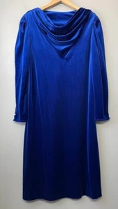 Vintage JMII New York Union Made Size 14 Blue Velvet Midi Evening Party Dress - Picture 1 of 10