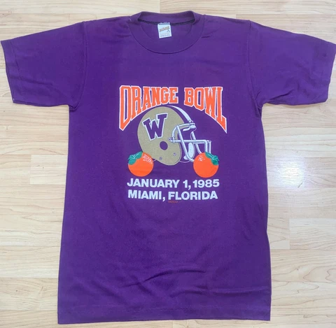 1985 Washington Huskies Orange Bowl Vintage Tee Shirt - Husky Football Look!! Cover
