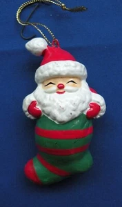 Josef Originals Vintage Christmas Ornaments Santa in Stocking 3.5" Korea - Picture 1 of 2