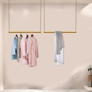 Estante de exhibición de techo boutique para colgar ropa 2 piezas dorado - Imagen 1 de 12