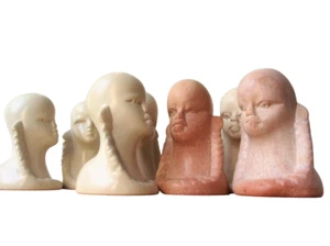 Alabaster Tribal Head Carvings 8 - Minimalist Decor Small Head Sculptures RARE - Picture 1 of 6