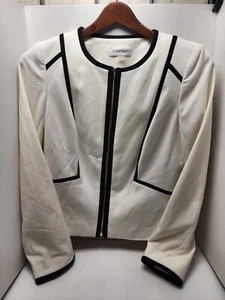 Calvin Klein Kontrast Reißverschluss Jacke Blazer Gr. 10 cremeweiß schwarz gold Reißverschluss - Bild 1 von 8