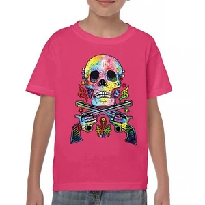 Dean Russo Art Skull and Guns Youth T-shirt Colorful 2nd Amendment Kids - Picture 1 of 50