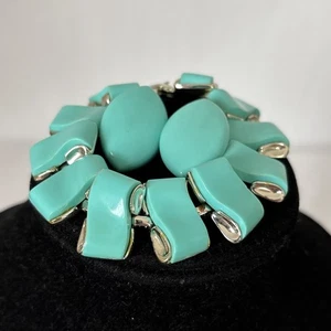 Vintage Coro Thermoset Bracelet and Earrings Turquoise Blue 1950s Link Jewelry - Picture 1 of 12