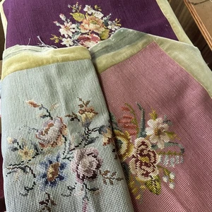 3 Antique Need point Chair Covers Floral - Picture 1 of 5
