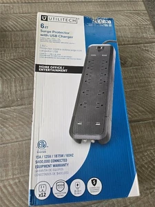 = Utilitech 6ft Surge Protector With USB Charger Home Office Entertain 5474530 - Picture 1 of 6