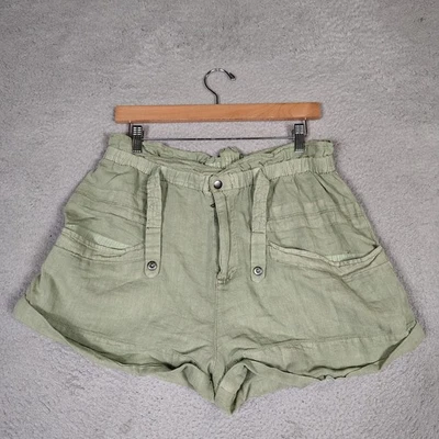 Pantalones Cortos Free People Para Mujer Medianos Verde Oliva Mezcla de Lino Topanga Puño Utilitario Foto 1 de 4