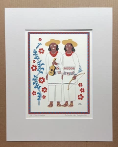 Carlos Mérida Silkscreen Print, "Huicholes.... Nayarit" in 16" x 20" Mat, 1945 - Picture 1 of 4
