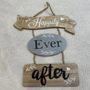 Inspirational Wooden Rope Sign Home Decor Housewarming “Happily Ever After” - Picture 1 of 8