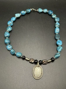 Vintage Handmade Chunky Turquoise Necklace With Pendent - Picture 1 of 7