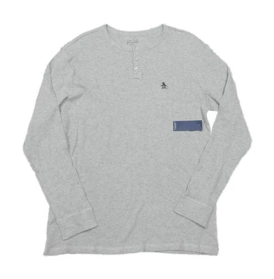 Penguin Men's Grey Heather Waffle Knit Thermal Henley Long Sleeve T-Shirt - Image 1 of 3