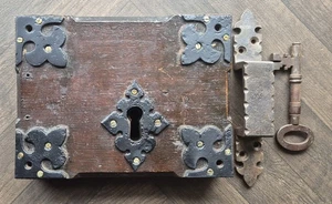 Huge Oak & Iron Gothic Church Rimlock w/ Keep & Original Key (Antique, Castle) - Picture 1 of 8