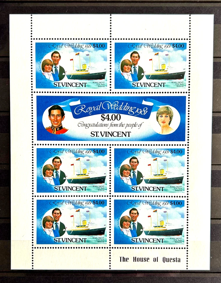 UK GB British Colony St. Vincent block of 7 stamps 1981 Royal Wedding MNH QEII 4 - Image 1 of 1