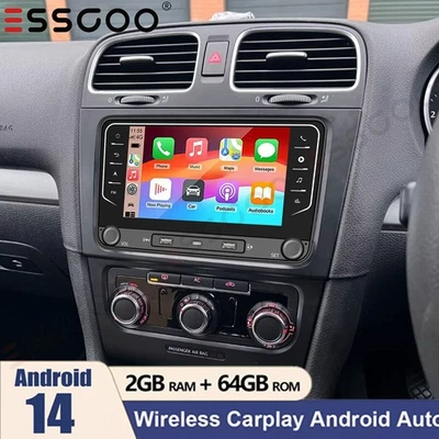 64G For VW GOLF MK5 MK6 Fit Apple Carplay Car Stereo Radio Android 14 USB+CAMERA - Image 1 of 4