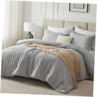  Size Comforter Set - 3 Pieces Soft Luxury Cationic Dyeing Bedding Full Grey