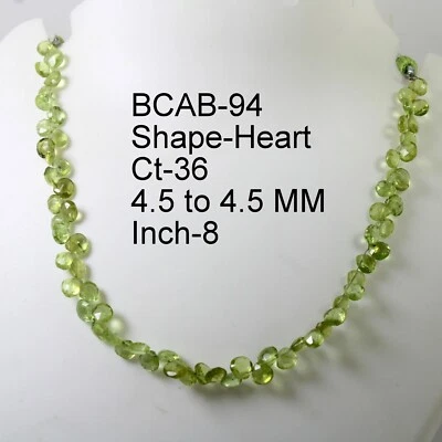 4.5 MM 36 Carat Natural Green Peridot Heart Cut Side Drilled 8 Inch Necklace - Image 1 of 4
