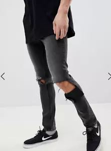 Cheap Monday Tight Skinny Ripped Jeans with Error Message Mens W33 L32 - Picture 1 of 4