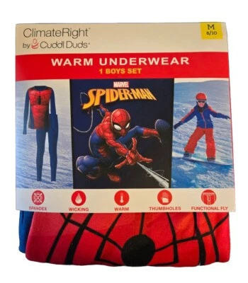 Boys ClimateRight by Cuddl Duds Spiderman Thermal Underwear Set (Size M 8/10) - Image 1 of 4