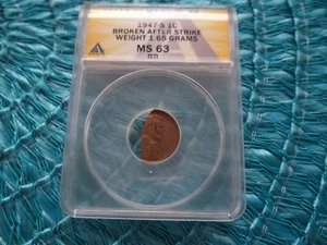 1947-s LINCOLN CENT BROKEN AFTER STRIKE RARE! ANACS MS63 RB - Picture 1 of 3