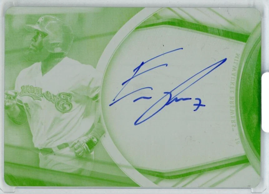 2018 Eric Thames 1/1 TOPPS Tribute Tribute Autograph Printing Plates Yellow  - Image 1 of 2