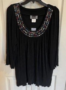 Slinky Brand Black Multicolor Beaded Women’s Blouse Size P1X - Picture 1 of 8