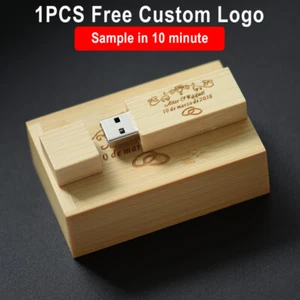 Fotografía Regalo USB 2.0 Flash Drive Logotipo Gratuito Caja de Madera Pen Drive 64GB 32G 16G - Imagen 1 de 14