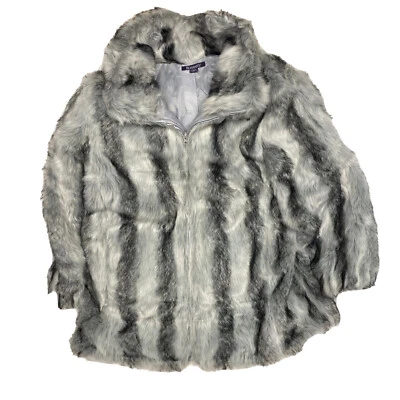 Abrigo de invierno para mujer Roaman gris de piel sintética talla grande 1X 22/24 Foto 1 de 4