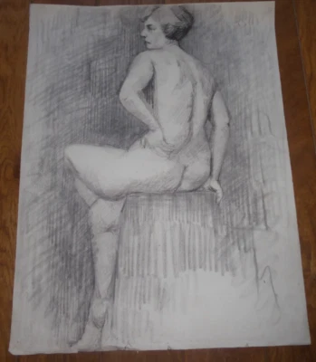 Etude Académie femme nue Dessin academic drawing 63cm x 48cm non signé - Photo 1/4